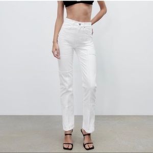 Zara straight leg patchwork jeans white size 4